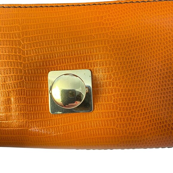 Vintage Banana Republic Orange Lizard Print Leather Baguette Clutch With Gold Ha - Picture 4 of 12